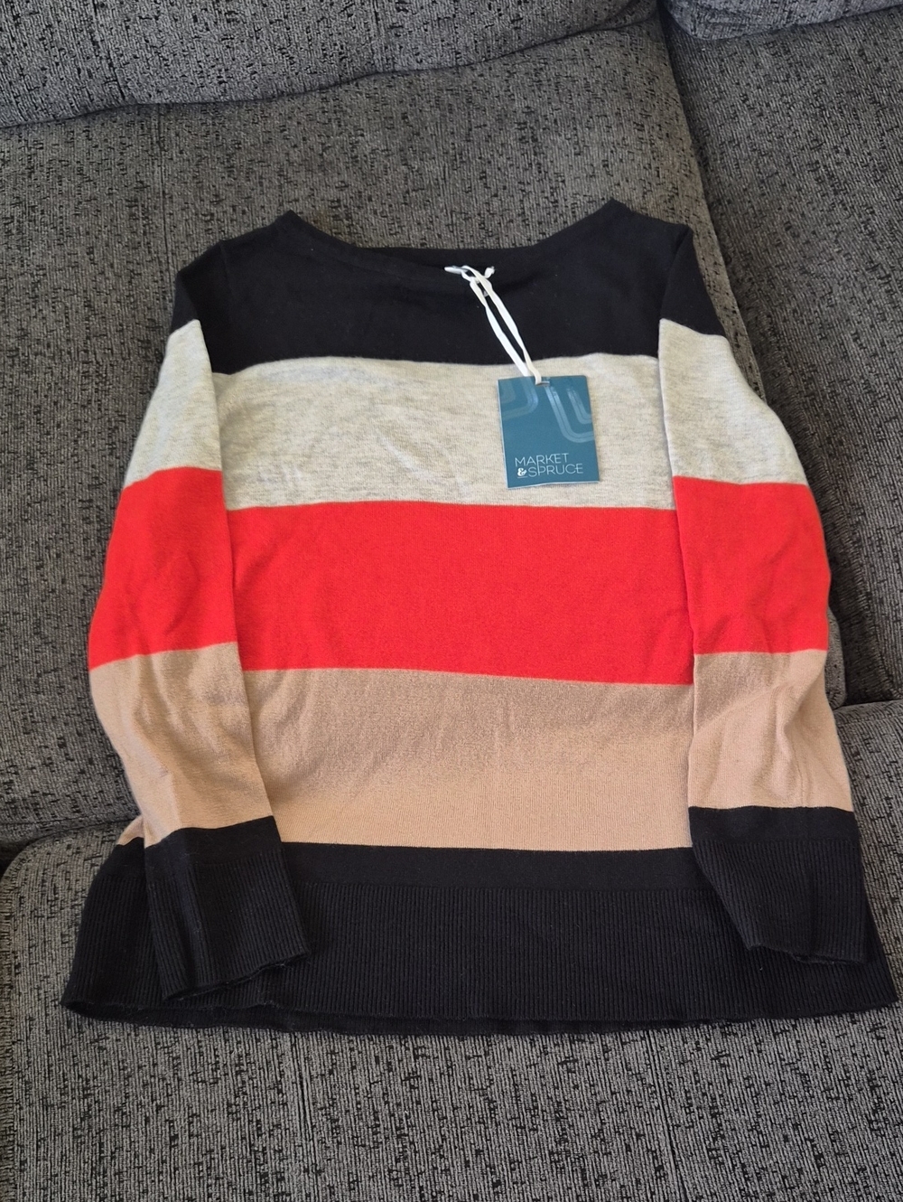 Market & Spruce Striped Crewneck Sweater in Black, Red, Beige, Cream